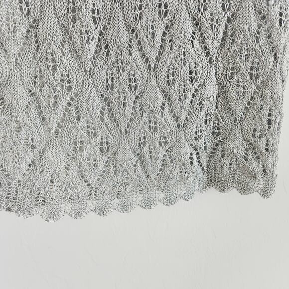 Zara Metallic Silver Open Knit Embroidered Mesh Skirt Midi / Maxi Size Large - Picture 6 of 9